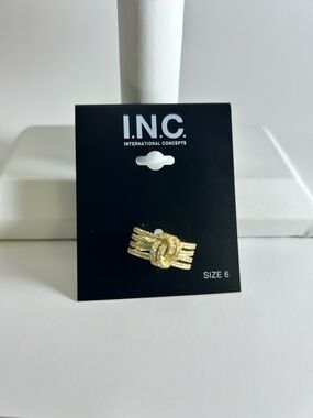 INC International Concepts Gold-Tone Knotted Multi-Row Crystal Ring